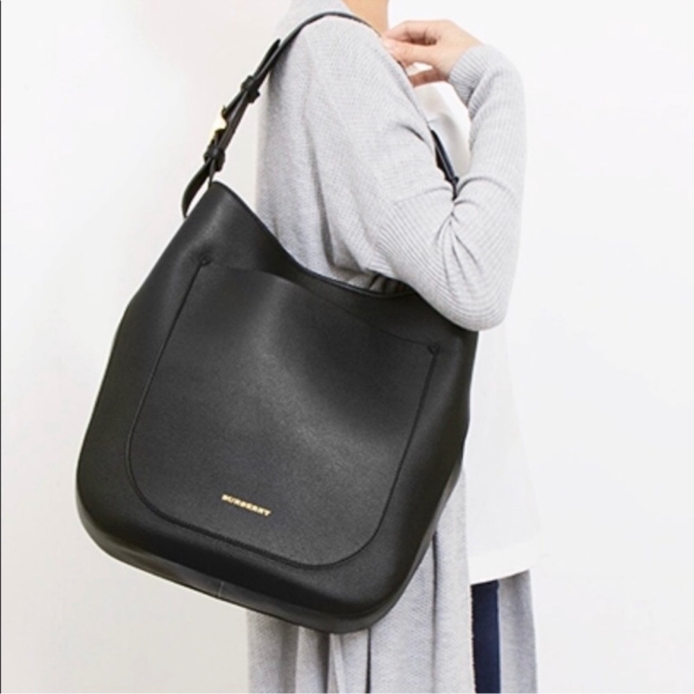 Burberry Elmstone Black Leather Hobo Bag